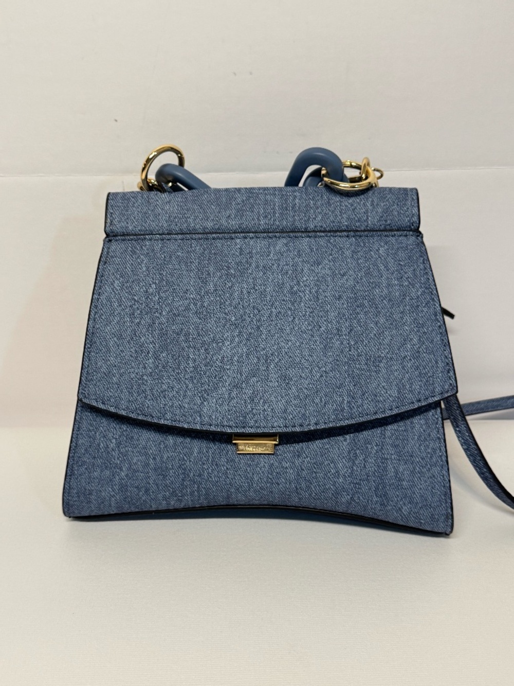 ALDO Blue Denim Look Structured Satchel Chunky Chain Crossbody Bag